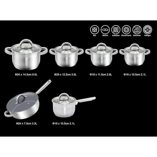 DMS® TSE2012C Stainless Steel Cookware Induction Cooking Pot Set with Glass Lid Pots Pot Set of 12