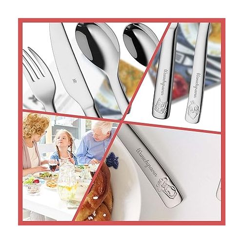  WMF Children's Cutlery Set with Engraving 4-Piece Farm Christening - Children's Cutlery from 4 Years Personalised Engraving - Christening Gifts Boys