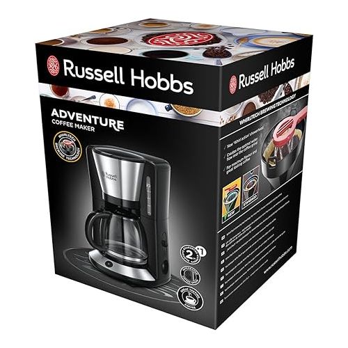  Russell Hobbs Adventure 24010-56 Coffee Machine, Stainless Steel, Glass Jug up to 10 Cups, 1.25 L, Warming Plate, Automatic Shut-Off, Drip Stop, 1100 Watt, Filter Coffee Machine