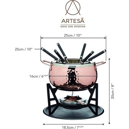  Artesa Fondue-Set mit 6 Gabeln und Schale aus Edelstahl, Keramikschale, Metallstander und Brenner, fur Schokolade, Kase oder Fleisch