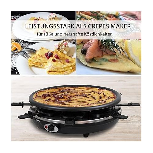  Syntrox Germany RAC-1350W-Waadt 4-in-1 Raclette Grill Fondue Hot Stone for 8 People Stainless Steel Design