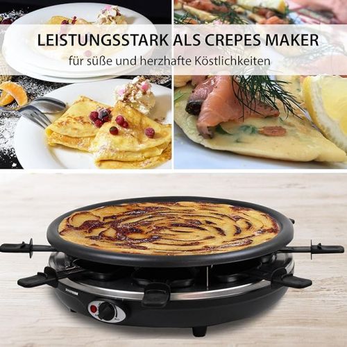 Syntrox Germany RAC-1350W-Waadt 4-in-1 Raclette Grill Fondue Hot Stone for 8 People Stainless Steel Design