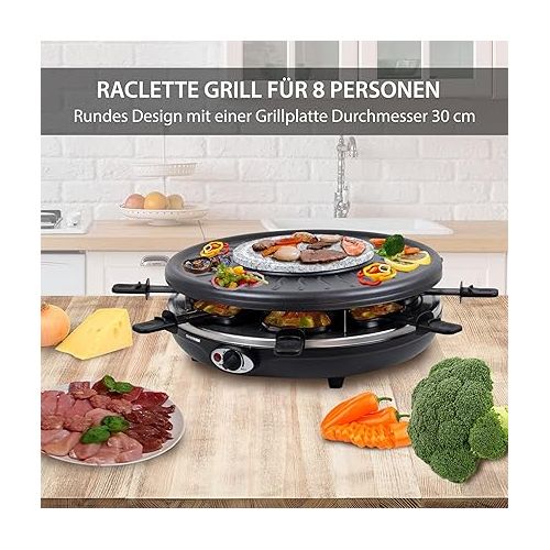  Syntrox Germany RAC-1350W-Waadt 4-in-1 Raclette Grill Fondue Hot Stone for 8 People Stainless Steel Design