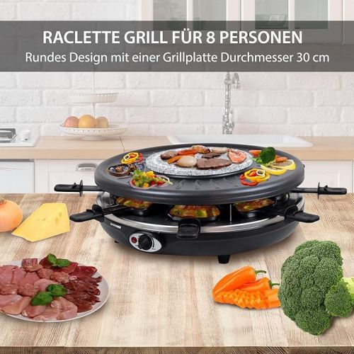  Syntrox Germany RAC-1350W-Waadt 4-in-1 Raclette Grill Fondue Hot Stone for 8 People Stainless Steel Design