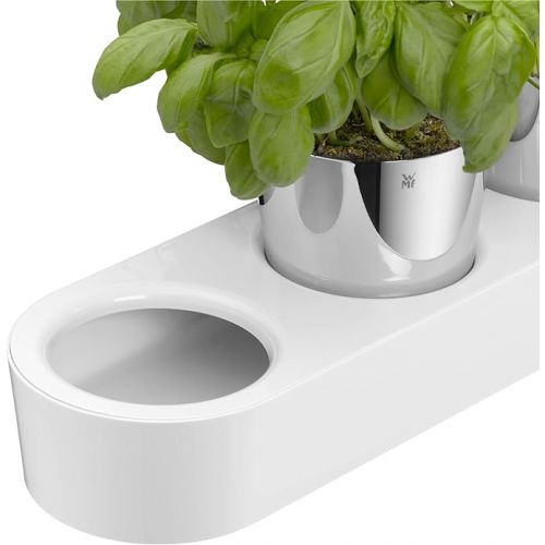  WMF Gourmet herb garden set, 3 pieces, herb pot with irrigation system, stainless steel Cromargan, plastic, for fresh herbs such as basil, parsley, mint, 36x 12.5x 12.5 cm, white