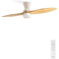 CREATE /Wind Prop/Ceiling Fan White with Lighting and Remote Control, Natural Wood Wings / 40 W, Quiet, Diameter 132 cm, 6 Speeds, DC Motor, Summer/Winter Operation