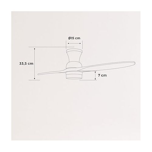  CREATE Windprop Ceiling Fan White Natural Wood Wings with Lighting and Remote Control / 40 W, Quiet, Diameter 132 cm, Programmable from 1h to 4h, 6 Speeds, DC Motor, Summer Winter Operation