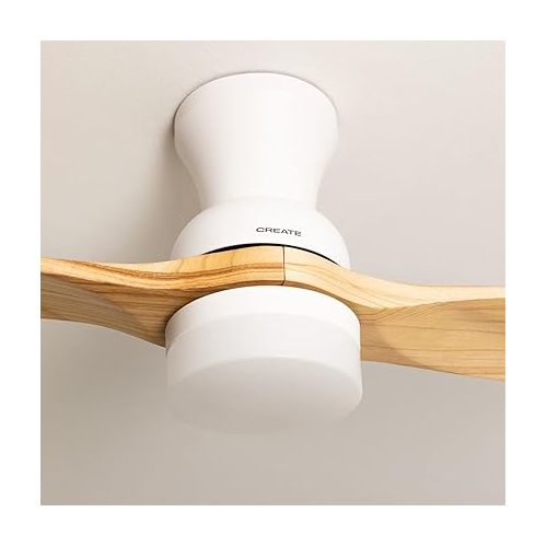  CREATE Windprop Ceiling Fan White Natural Wood Wings with Lighting and Remote Control / 40 W, Quiet, Diameter 132 cm, Programmable from 1h to 4h, 6 Speeds, DC Motor, Summer Winter Operation