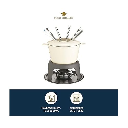  MasterClass Cast Iron Meat / Cheese / Chocolate Fondue Set, 21 x 18 cm - Beige