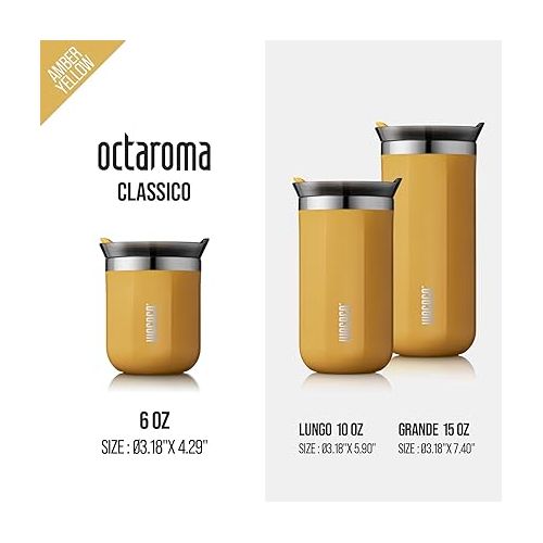  WACACO Octaroma Classico Vacuum Insulated Coffee Mug, Double Walled Stainless Steel Travel Mug with Sipping Lid, 6 fl oz (180ml), Yellow