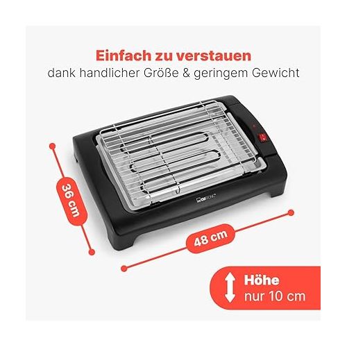  Clatronic® Barbecue-Tischgrill | ideal fur Balkon & Kuche | Tischgrill elektrisch | Elektrogrill mit Cool Touch-Gehause | abnehmbares Grillrost | Grill mit Metallauffangschale | 2000 W | BQ 2977 N