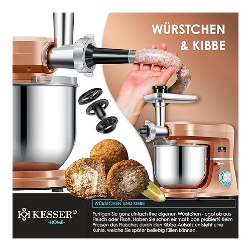  KESSER® 3 in 1 Universal Food Processor K-KM 3000 with Meat Grinder Kneading Machine Multifunctional Mixing Machine 5.5 L Bowl with 3 Mixing Tools, 1.5 L Juicer, Sausage Set, Pasta & Cookie Moulds