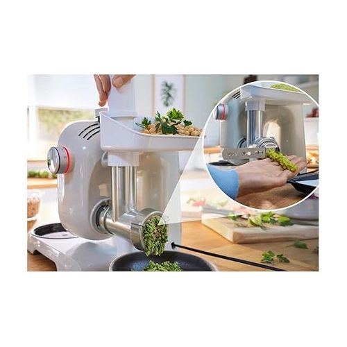  Bosch Food Processor Series 4 MUM5XL72, Integrated Scale, 2 x Bowls 3.9 L, Mixer 1.25 L, Mixing Set, Continuous Shredder, Planetary Mixing Gear, Meat Grinder, Cube Cutter, 1000 W, Grey/Silver