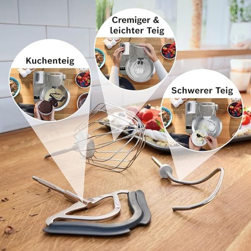  Bosch Food Processor Series 4 MUM5XL72, Integrated Scale, 2 x Bowls 3.9 L, Mixer 1.25 L, Mixing Set, Continuous Shredder, Planetary Mixing Gear, Meat Grinder, Cube Cutter, 1000 W, Grey/Silver