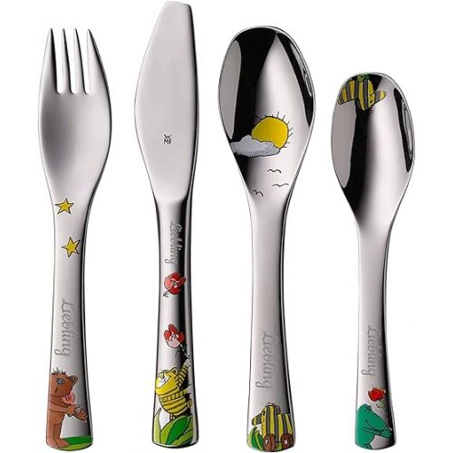  WMF Children's Cutlery with Name Engraving - Cutlery Set Janosch 6 Pieces Personalised Cutlery Gift Ideas with Cereal Bowl and Plate - Christmas Gifts for Children