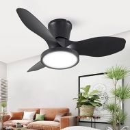 ocioc Quiet Ceiling Fan with LED Light, DC Motor, 32 Inch Large Air Volume, Remote Control, Black for Kitchen, Bedroom, Dining Room, Patio