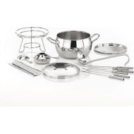 APS Fondue & Fire Tongs Punch Set with Sugar Tongs, Fire Tongs, Fondue Pot, Highly Polished Stainless Steel Lid, Chrome-plated Base, Ladle, for approx. 2.2 litres Liquid, Diameter 22 cm, Height 23 cm