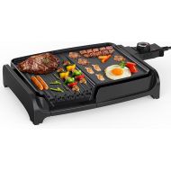 Tiastar 2-in-1 Electric Table Grill, 1600 W Electric Grill Plate with Grease Tray, Teppanyaki Non-Stick Coating, Adjustable Temperature Electric Grill for Balcony