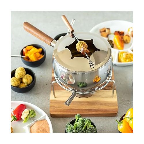  MASER 931895 Fondue Set for 6 People in Modern Rustic Design, Ideal for Meat Fondue, 10-Piece Fondue Set Including Fondue Forks and Fondue Burner, in Pretty Gift Box, Silver, Brown