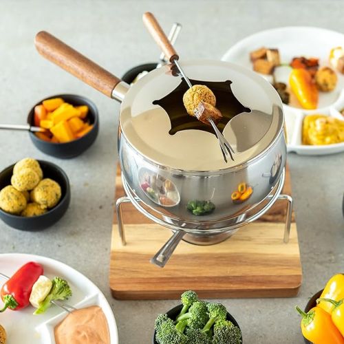  MASER 931895 Fondue Set for 6 People in Modern Rustic Design, Ideal for Meat Fondue, 10-Piece Fondue Set Including Fondue Forks and Fondue Burner, in Pretty Gift Box, Silver, Brown