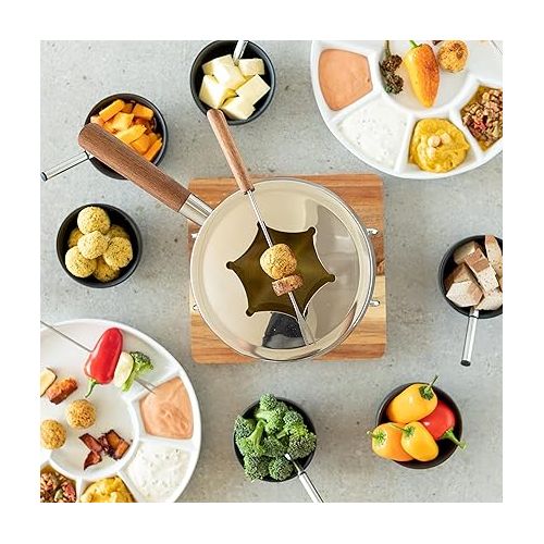  MASER 931895 Fondue Set for 6 People in Modern Rustic Design, Ideal for Meat Fondue, 10-Piece Fondue Set Including Fondue Forks and Fondue Burner, in Pretty Gift Box, Silver, Brown