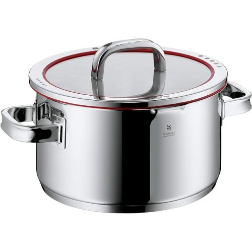  WMF Set of 4 Pots, Scale on Inside, Lid with 4 Pouring Functions, Glass Lid, Polished Cromargan Stainless Steel, Suitable for Induction Cookers, Dishwasher-Safe