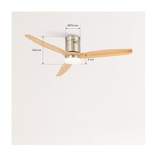  Create / Windcalm / Ceiling Fan with Lighting and Remote Control, Natural Wood Wings, 40 W, Quiet, Diameter 132 cm, 6 Speeds, Timer, DC Motor, Summer and Winter Operations