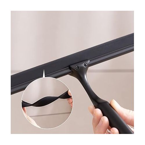  Shower Squeegee, Squeegee Shower, Stainless Steel Shower Screen Wiper with Strong Suction Cup Hook for Bathroom, Kitchen, Mirror, Car, Window and Glass Cleaning, 10 Inches, Black