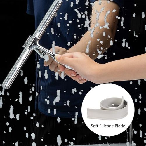  Stainless Steel Shower Squeegee with Strong Suction Cup for Bathroom, Kitchen, Mist, Mirror, Floor, Car, Window, Glass, Cleaning, 25.4 cm, Chrome