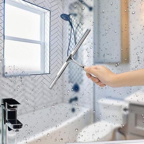  Stainless Steel Shower Squeegee with Strong Suction Cup for Bathroom, Kitchen, Mist, Mirror, Floor, Car, Window, Glass, Cleaning, 25.4 cm, Chrome
