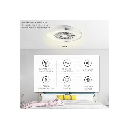  BKZO Modern LED Ceiling Light with Fan, Ceiling Fan with Lamp, 24 Ventilation Speeds, Effortless Light Dimming for Living Room, Bedroom, Office, 3000-5500 K, Silver Frame