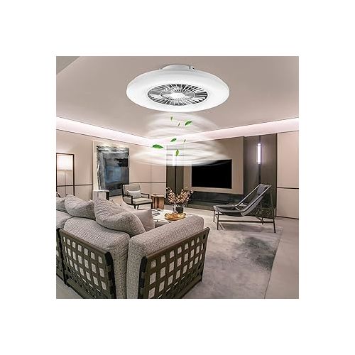  BKZO Modern LED Ceiling Light with Fan, Ceiling Fan with Lamp, 24 Ventilation Speeds, Effortless Light Dimming for Living Room, Bedroom, Office, 3000-5500 K, Silver Frame