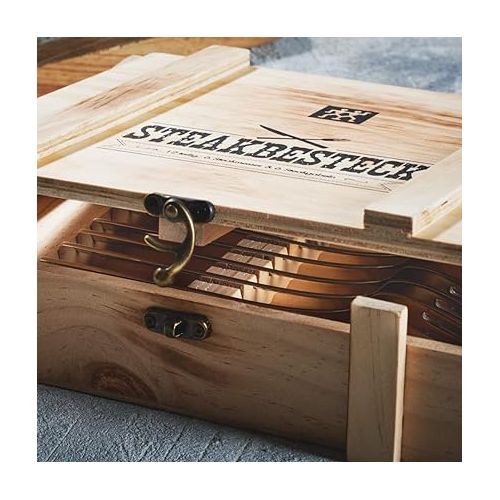  Zwilling 07150-359-0 Steak Cutlery Set in Rustic Wooden Box, Stainless Steel, 12 Pieces.