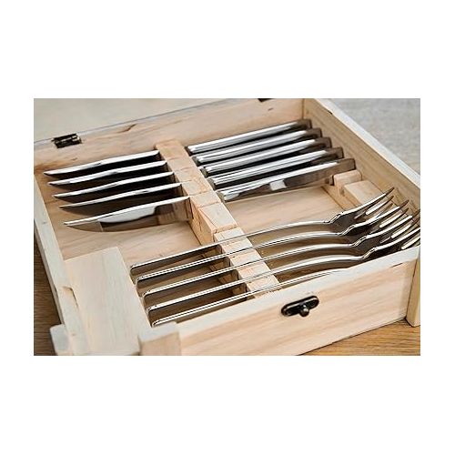  Zwilling 07150-359-0 Steak Cutlery Set in Rustic Wooden Box, Stainless Steel, 12 Pieces.