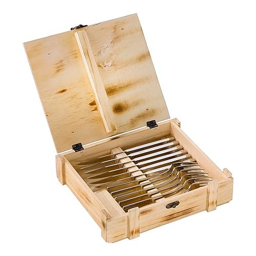  Zwilling 07150-359-0 Steak Cutlery Set in Rustic Wooden Box, Stainless Steel, 12 Pieces.