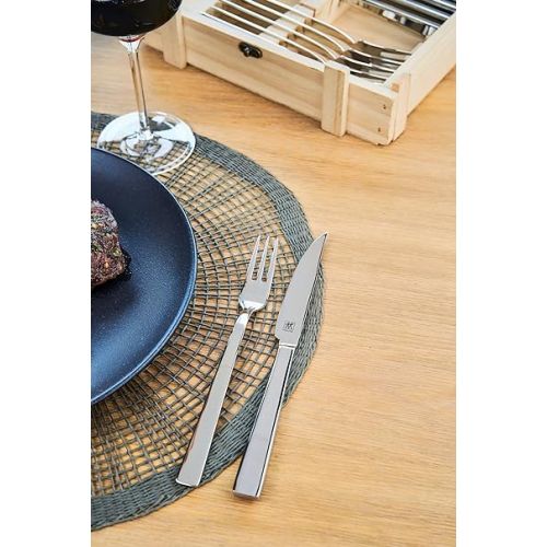  Zwilling 07150-359-0 Steak Cutlery Set in Rustic Wooden Box, Stainless Steel, 12 Pieces.