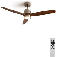CREATE Windstylance Ceiling Fan Nickel Dark Wood Wing with Lighting and Remote Control 40 W Quiet Diameter 132 cm 6 Speeds Timer DC Motor Summer Winter Operation