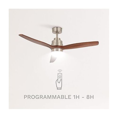  CREATE Windstylance Ceiling Fan Nickel Dark Wood Wing with Lighting and Remote Control 40 W Quiet Diameter 132 cm 6 Speeds Timer DC Motor Summer Winter Operation