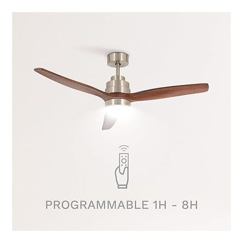  CREATE Windstylance Ceiling Fan Nickel Dark Wood Wing with Lighting and Remote Control 40 W Quiet Diameter 132 cm 6 Speeds Timer DC Motor Summer Winter Operation