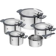 ZWILLING Simplify Stainless Steel Saucepan Set with Integrated Strainer in Lid, Suitable for Induction Cookers, Silver/Black, 5-Piece Set