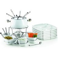 Maser 931228 Fondue Set 28 Pieces White Fondue Pot with Splash Guard / Fondue Forks / Bowls / Fondue Plate for 6 People