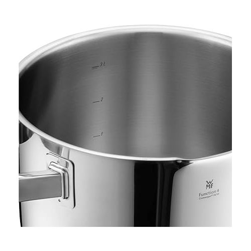  WMF Stock pot Ø 24 cm approx. 8,8l Function 4 Inside scaling lid - pour off or decant liquids without spilling to keep your dishes and cooker clean. Hollow side handles glass lid Cromargan stainless steel brushed suitable for all stove tops including induction dishwasher-safe