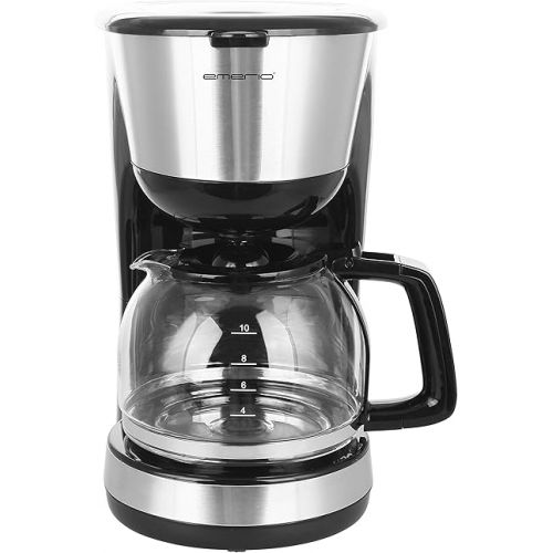  Emerio CME-122933, Filter Coffee Machine, 1.25 L for up to 10 Cups of Fresh Coffee, Removable Permanent Filter, Anti-Drip Function, Glass Coffee Pot, Auto-Off, 1000 Watt, Black/Silver