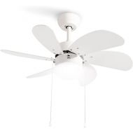 CREATE Windasy, ceiling fan, white, reversible natural wood blades with lighting, 53 W, quiet, diameter 86 cm, 3 speeds, AC motor, summer winter operation