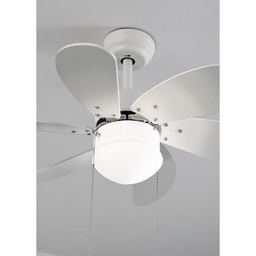  CREATE Windasy, ceiling fan, white, reversible natural wood blades with lighting, 53 W, quiet, diameter 86 cm, 3 speeds, AC motor, summer winter operation