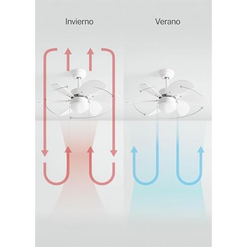  CREATE Windasy, ceiling fan, white, reversible natural wood blades with lighting, 53 W, quiet, diameter 86 cm, 3 speeds, AC motor, summer winter operation