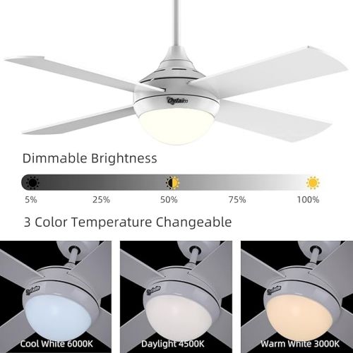  Ovlaim 122 cm Ceiling Fan with LED Lighting and Remote Control, Quiet, Energy-Saving DC Motor 6 Speeds, 3 Colour Temperature Light, Timer, Suitable for Summer and Winter (Upwind and Downwind) - White