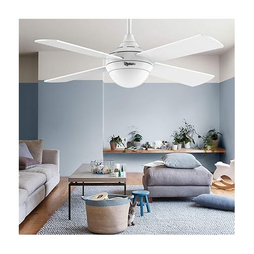  Ovlaim 122 cm Ceiling Fan with LED Lighting and Remote Control, Quiet, Energy-Saving DC Motor 6 Speeds, 3 Colour Temperature Light, Timer, Suitable for Summer and Winter (Upwind and Downwind) - White