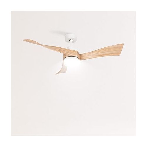  CREATE / Wind Curve / Ceiling Fan with Lighting White Natural Wood Wings with Remote Control / 40 W, Quiet, Diameter 132 cm, 6 Speeds, Timer, DC Motor, Summer Winter Operation