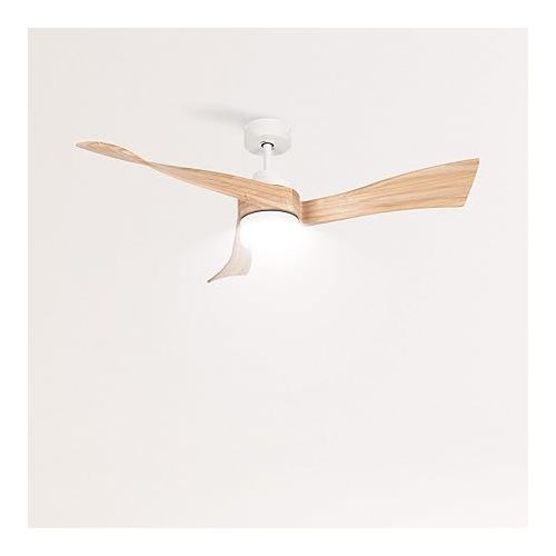  CREATE / Wind Curve / Ceiling Fan with Lighting White Natural Wood Wings with Remote Control / 40 W, Quiet, Diameter 132 cm, 6 Speeds, Timer, DC Motor, Summer Winter Operation